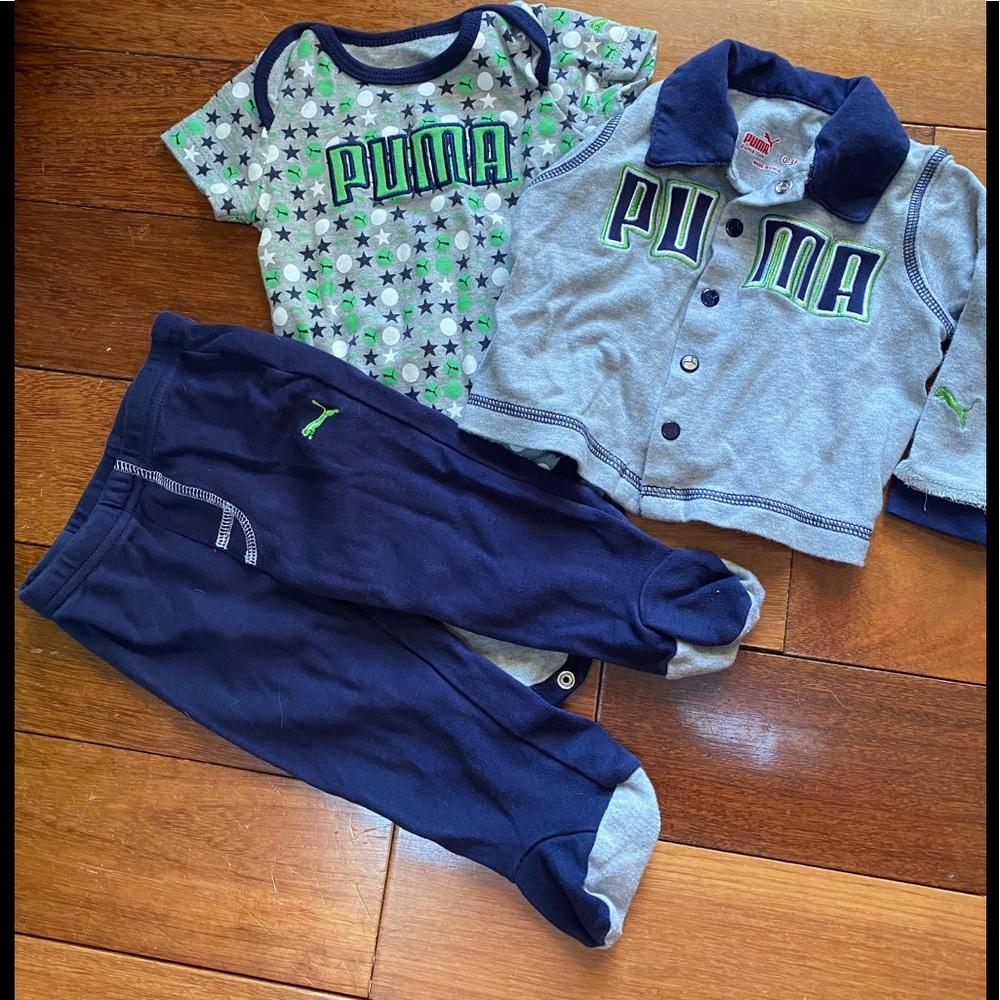 PUMA boy baby onsie, footed pants and jacket